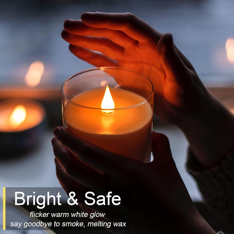TECHLONG Glass Flameless Candles with Remote Timer, 3D Moving Flame Flickering, Last 600+ Hours Battery Candles, Real Wax LED Votive Candle for Festival Wedding Home Party Decor, 3" x 4" - Image 3